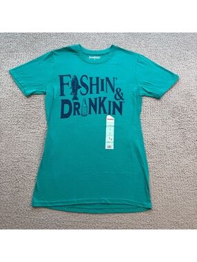 Academy Sports + Outdoors Fishin & Drinkin T-Shirt NWT S Teal Fishing Beer Tee